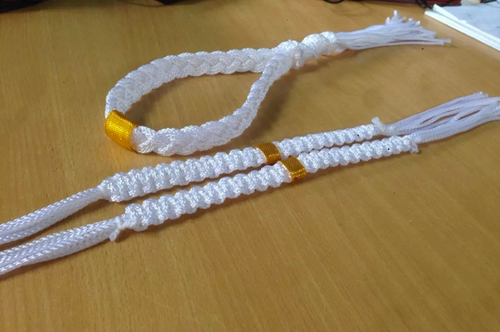 Traditional Mongkol Prajiat Set Muay Thai Boxing Handmade White and Yellow Color - Picture 2 of 8