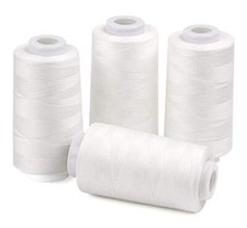 4 x 3000 Yards Serger Thread Spools White Polyester Sewing Thread Overlock Cone