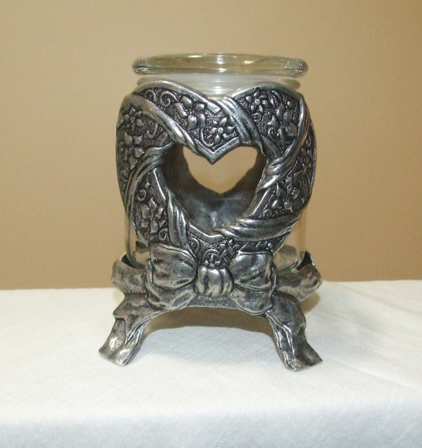 VINTAGE 1998 Carson Fine Pewter Heart w/ Bow Jar Candle Holder w/ Jar eBay