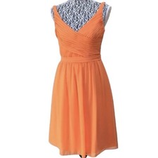 DAVID’S BRIDAL Chiffon V-Neck Sleeveless Dress, Tangerine, Size 4 [Pre-Owned]
