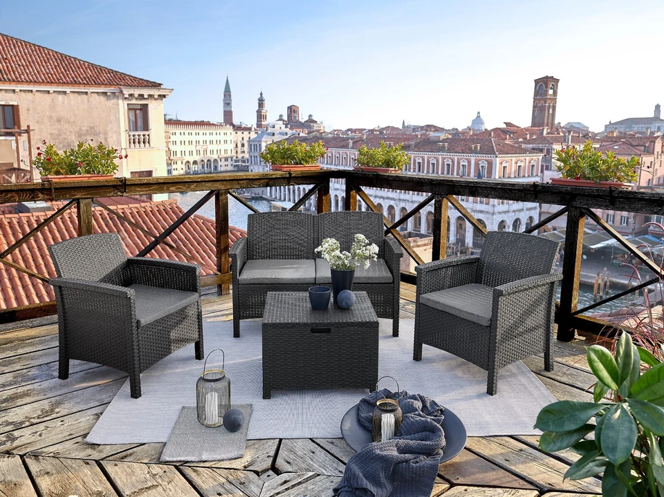 Gartenmöbel Set Rattan Optik Lounge Grau Sitzgruppe 4-tlg Loungemöbel Gartenset - Bild 3 von 4