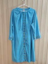 VTG SEARS AT HOME WEAR BLUE HOUSE COAT LOUNGE Robe Button Closure M/L