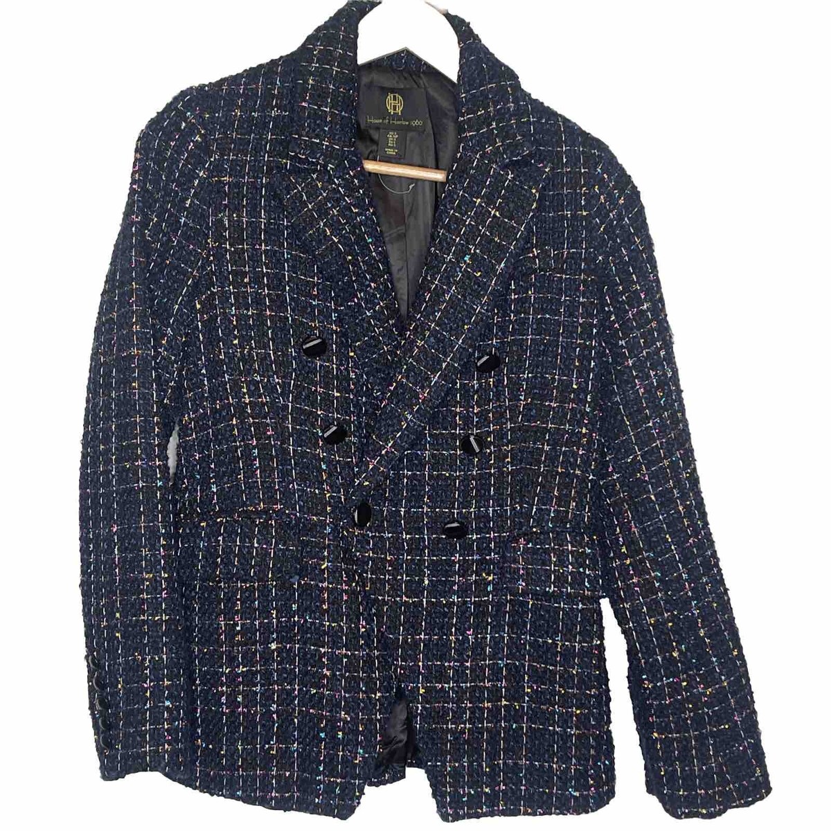 House Of Harlow 1960 Women's Blue Shimmering Metallic Tweed