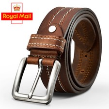 100% Genuine Leather Belts Double Stitch Black & Brown 26"-48" Waist Sizes UK