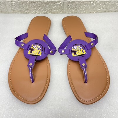 LIDS Sz XL 13/14 LSU Tigers Women's Die-Cut Logo Flip Flops   NWOT 