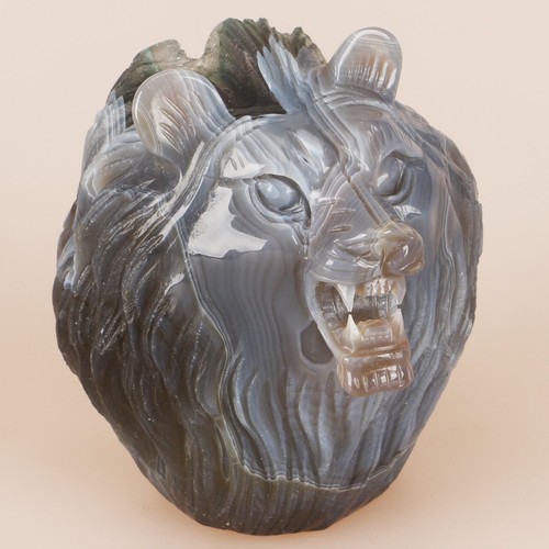 3.1" Natural Geode Agate Quartz Crystal Hand Carved Lion Head Animal 450g - Imagen 7 de 8