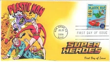 AO-4084q-3, 2006, DC Comics Super Heroes, Plastic Man Cover, FDC, Add-on Cachet,