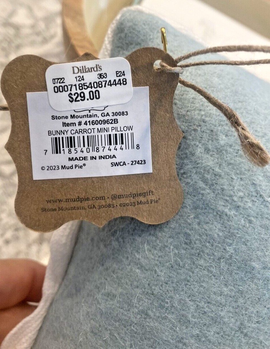 Mud Pie Easter Collection Bunny Embroidered Felted Mini Pillow NWT