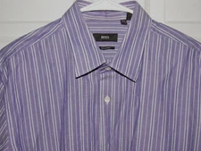 HUGO BOSS Mens 16 1/2 32 33 Dress Shirt Purple Stripe Regular Fit Excellent