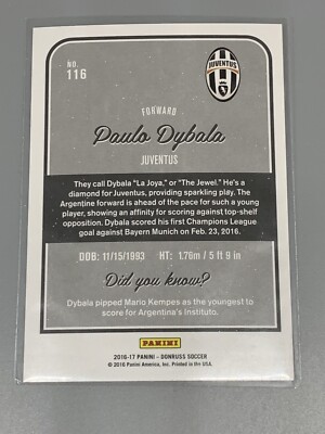 Paulo Dybala 2016-17 Panini Donruss ⚽️ #116 Juventus Argentina
