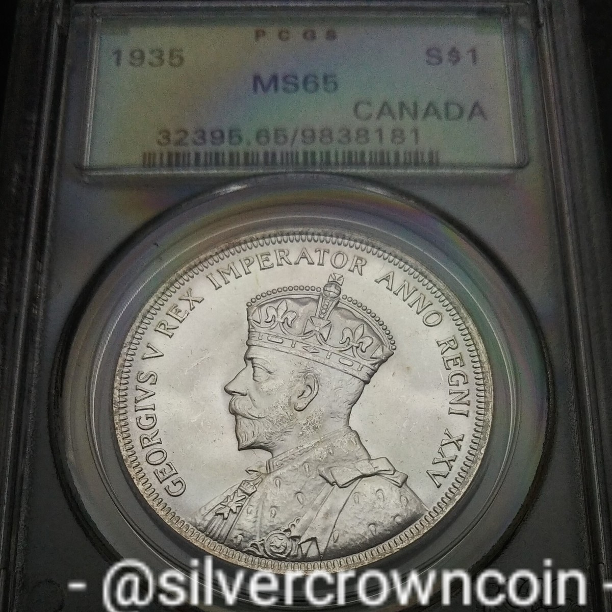 Canada 1 Dollar 1935. PCGS MS65. KM#30. Silver First 1$ coin. 1