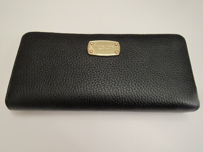 Michael Kors Jet Set Travel Black Pebbled Leather Zip Around 