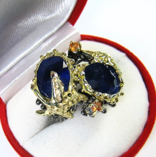 STARFISH RING Kashmir Blue Sapphire 16.3 CTW sz 8 GOLD & RHODIUM over 925 SILVER