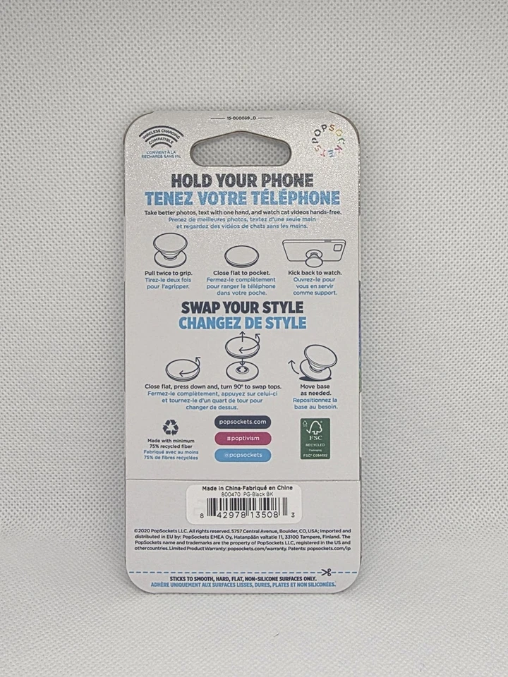 PopSockets PopGrip Negro Empuñadura para Teléfono y Soporte Intercambiable Superior Nuevo Sellado Envío Rápido Foto 2 de 2