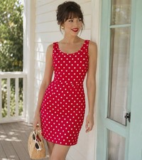 My Michelle Vintage 60s Red Polka Dot Sheath Dress Size 7/8
