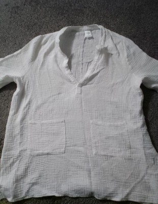 Kona Sol Womens XL White Solid Knit Cotton V-Neck Short Sleeve Pullover Top