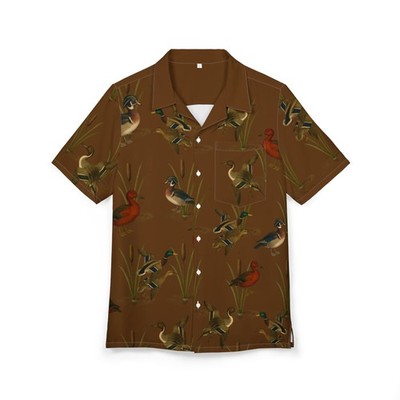 Vintage Style Duck Print Hawaiian Shirt | Ducks Waterfowl Brown Button-Down