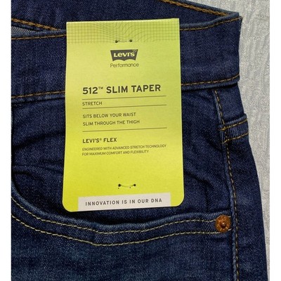 Levis 512 Slim Taper Mens Jeans 36x32 Dark Wash Blue Flex Stretch