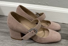 Stuart Weitzman Light Pink Suede Block Heel Pumps Rhinestone Buckle 5B