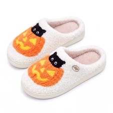 Slippers for Women Men House Fuzzy Slippers 9-10 Women/8-8.5 Men White Pumpkin
