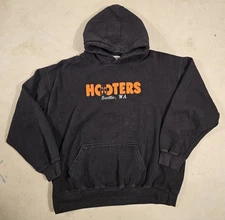 VTG Hooters Sweatshirt Mens XL Black Seattle WA Logo Fleece Hoodie Y2K Pocket
