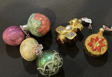 6pc Vintage Glass Ornaments - Shiny Brite, Poland, Airplane, Fruit