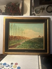 Italian “F . MAZZONCINI” LANDSCAPE  VILLAGE SCENE Oil on Wood Panel Signed
