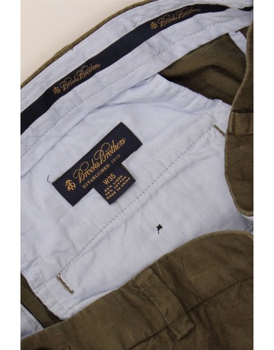 BROOKS BROTHERS Mens Chino Shorts W35 Large Khaki Linen AP06 - Picture 3 of 3