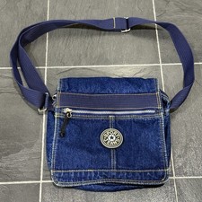 Vintage Sport Jeans Blue Denim Dark Multi Pocket Crossbody Shoulder Bag Purse
