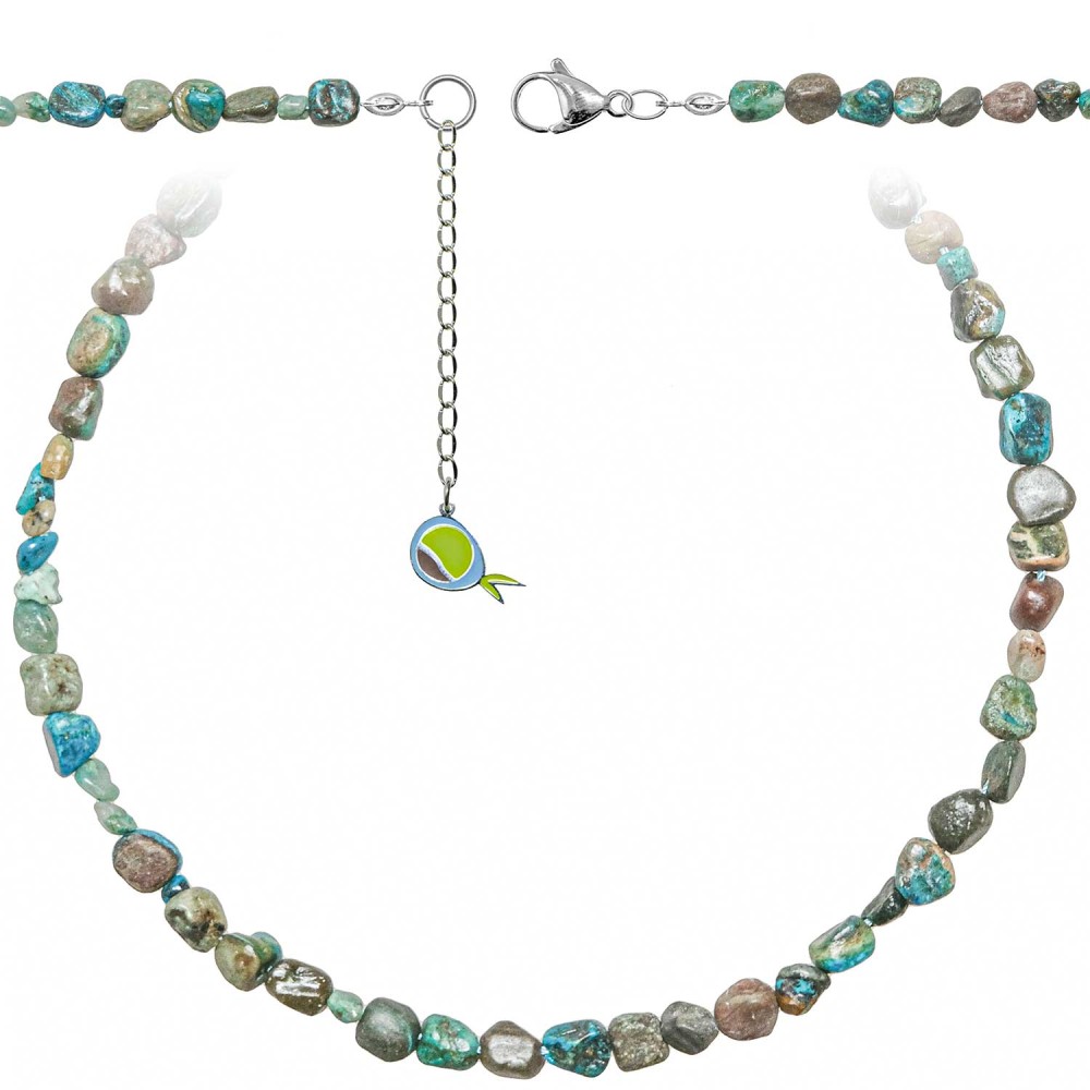 Collier en chrysocolle d'exception aux reflets intenses, perles haut de gamme