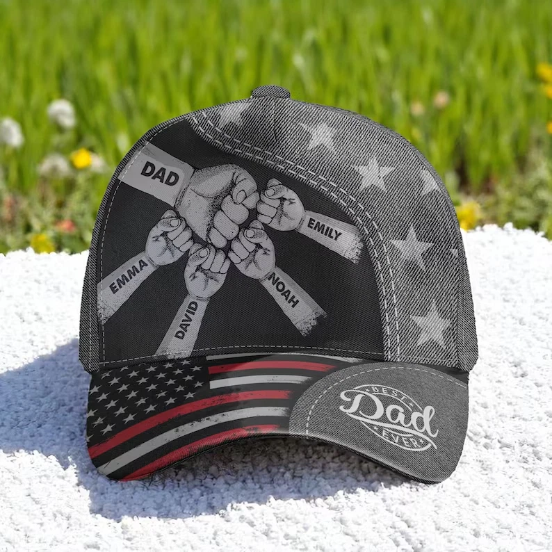 Personalised Fist Bump Daddy Grandpa 3D Classic Hat, Father's Day Gift For Dad