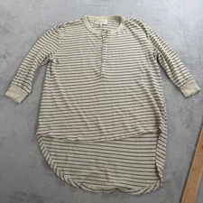 The Great Henley Shirt Top Long Sleeve Button Striped Cotton Black White Size 1