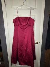 Davids Bridal 8585 Red Satin Midi Gown Size 16 Empire Bow Wedding