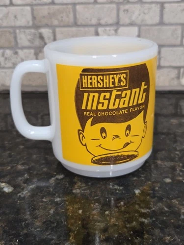 Vintage Advertising White Milk Glass Mug Hershey's Instant Real Chocolate Flavor