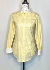 GAP Fitted Flip Cuff Boyfriend Shirt Womens 0 Yellow Striped Button Front Masc