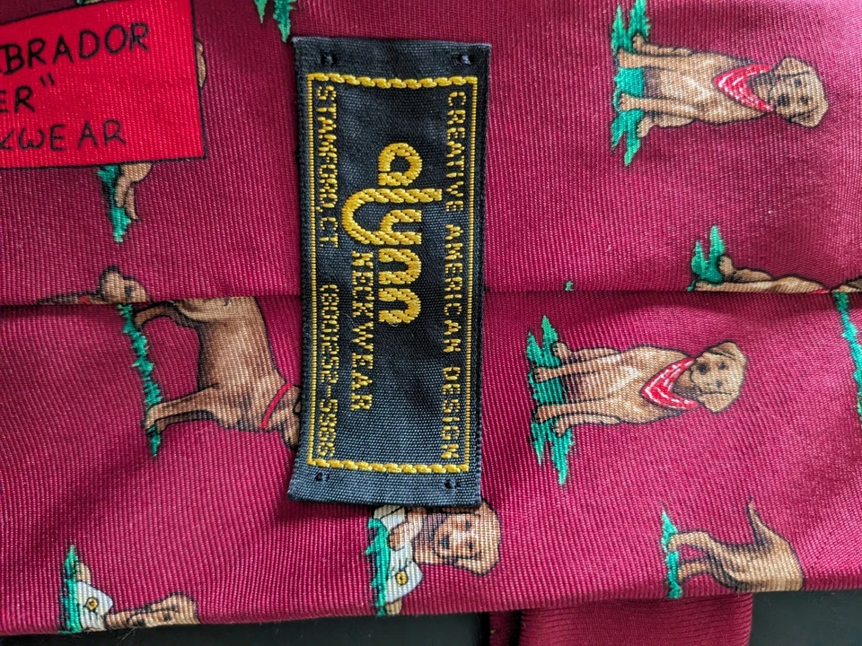 Vintage Alynn Neckwear Tie 58" Chocolate Labrador Dog All Over Silk USA Made - Image 4 of 4