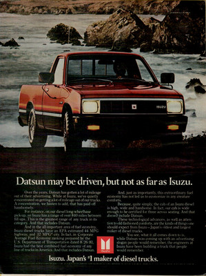 1982 Isuzu Diesel Pick-Up Truck Range of 840 Miles Red Photo VINTAGE PRINT AD