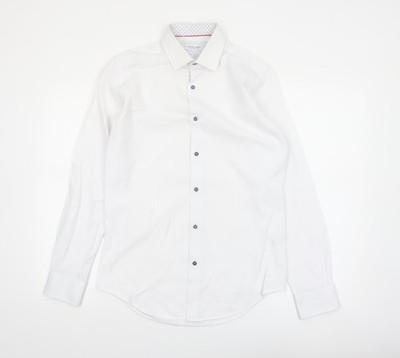 White Label Herren weiß Slim Fit Langarm Knopfleiste Hemd 15 Zoll