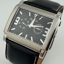 Kenneth Cole Quartz Watch Men Silver Black Steel Rectangle Analog New Battery