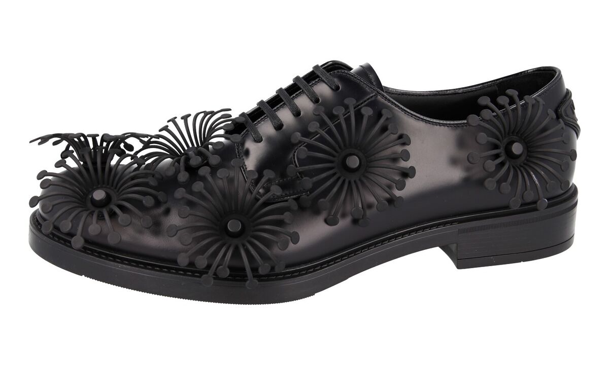 PRADA DERBY FLORAL AVATAR LACE-UP SHOES 2EG398 BLACK LEATHER PRADA DERBY FLORAL AVATAR LACE-UP SHOES 2EG398 BLACK LEATHER