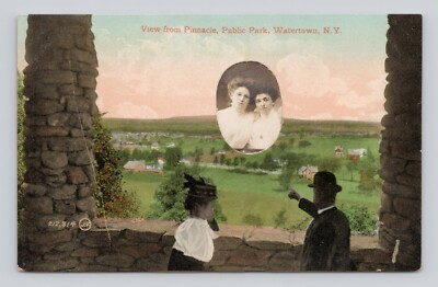 #ad Postcard View from Pinnacle Public Park Real Photo Cut Out Watertown NY $12.75