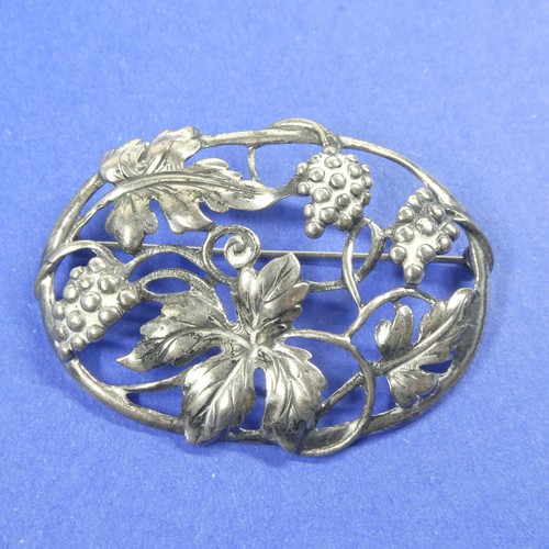 Traubenblätter Brosche Banecraft Sterling Silber Weinrebe Vintage Anstecknadel