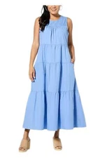 Antthony Women's Embroidered Tiered Butterfly Midi Dress Chambray