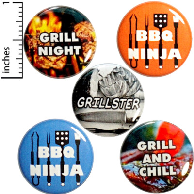 BBQ Grilling Buttons Pins Grill Night 5 Pack Rad Dad Gift Set 1 Inch P31-3