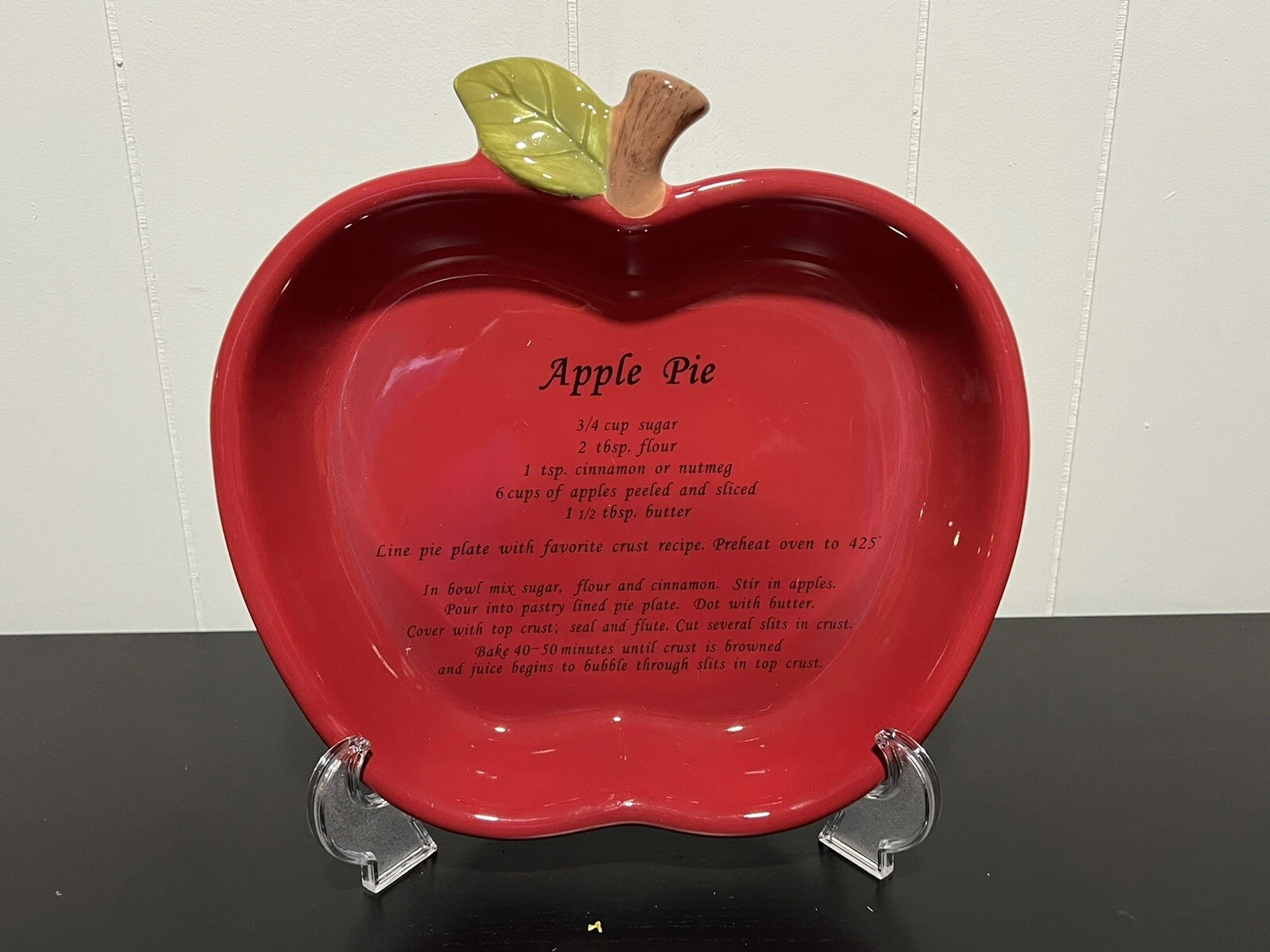 Vintage Harvest Ceramic Red Apple Shaped Oven Proof Apple Pie Recipe Dish Plate