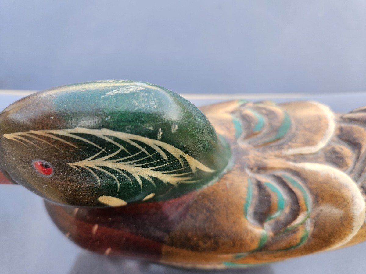 Vintage 13” Leo Koppy Hand Carved and Painted Wood Duck Signed By