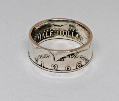 JFK HALF DOLLAR SILVER COIN RING   1965-1966-1967-1968-1969 SIZES 7-14