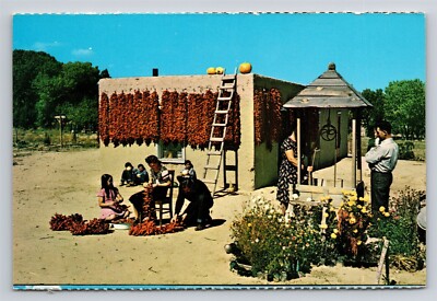 Native American Indians Drying Chili Peppers NM New Mexico Vintage Postcard