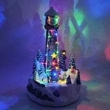 Enchanted Forest  Musical Animated Water Tower Christmas Tree Village Lights Up