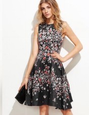 Dolce & Gabbana Black Red Floral Print Jacquard  Dress